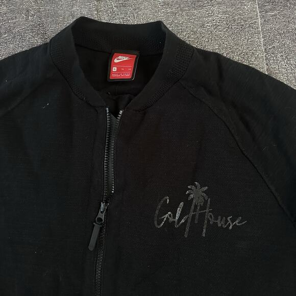 Men's Nike Tech Knit Fleece Black Full Zip Up Cotton Nylon Bomber Jacket Sz XL - Picture 3 of 4